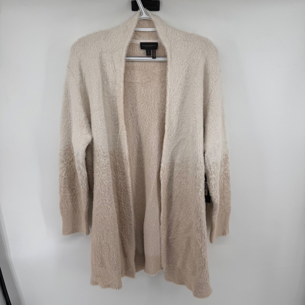 Donna Karan New York Ombre Fuzzy Eyelash Open Front Cardigan Cream Tan Medium